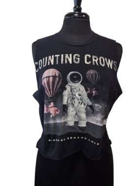 Custom Cut Counting Crows Cropped Tank Black Graphic Tank Top M Tour